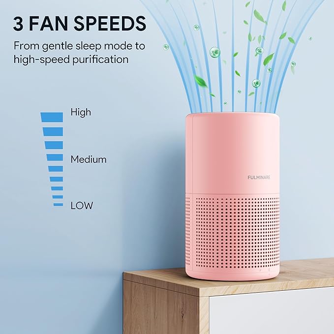 FULMINARE Air Purifiers for Home H13 True HEPA Air Filter Quiet Air Cleaner With Night Light Portable Small Air Purifier for Bedroom Office Living Room (Pink 2 Pack)