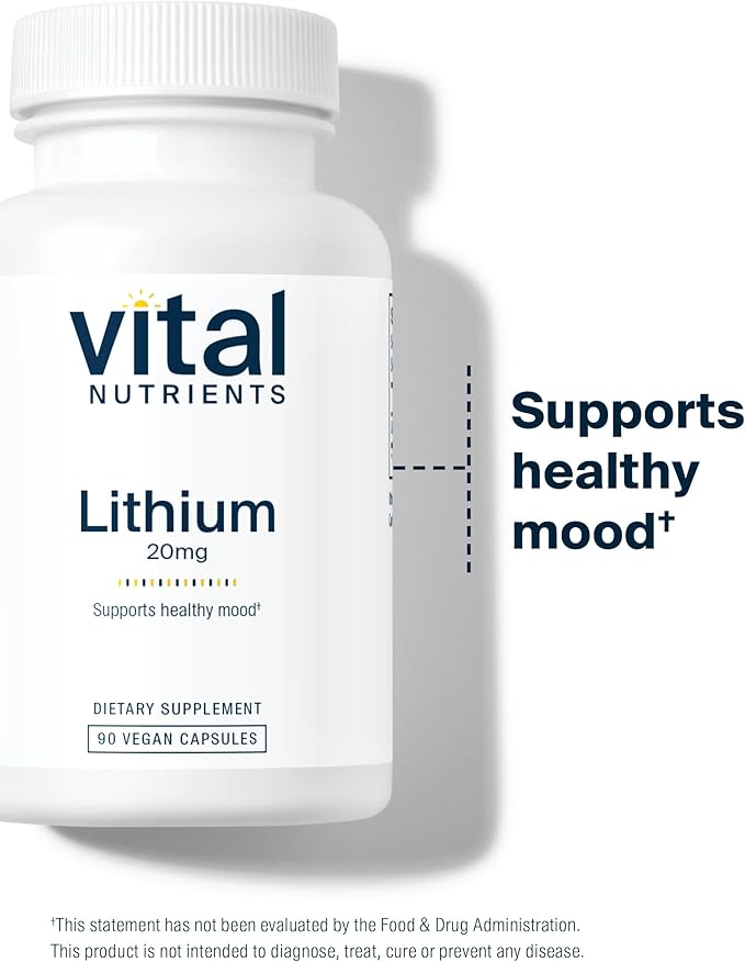 Vital Nutrients Lithium Orotate 20mg | Vegan Lithium Supplements for Memory, State of Mind, and Behavioral Health* | Gluten, Dairy, Soy Free | 90 Capsules