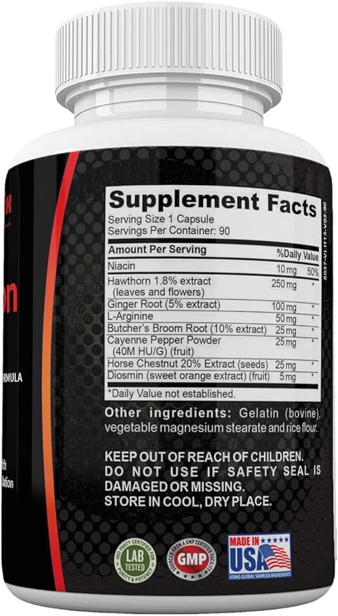 Blood Circulation Health Supplement for Vein Health & Artery Health - L-Arginine, Ginger Root, Hawthorn & Diosmin Cardiovascular Supplement - Natural Circulation Supplements - 90 Capsules by Neonutrix