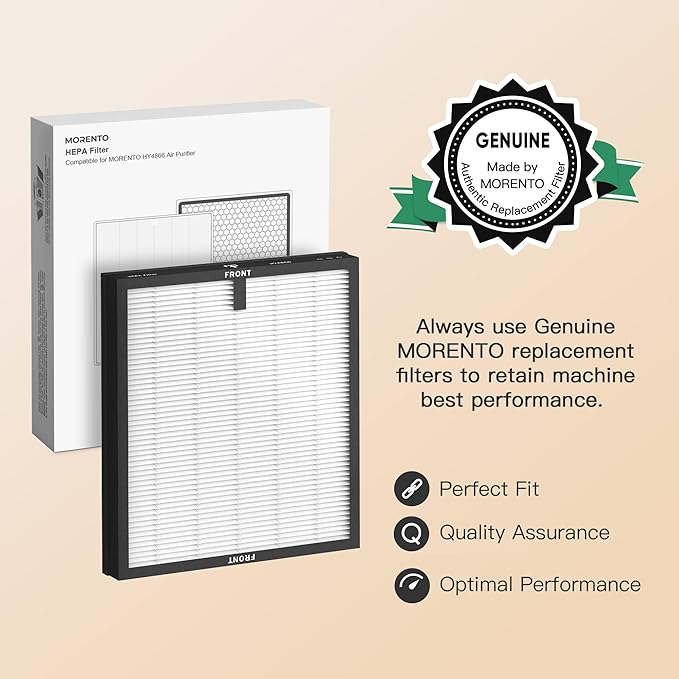 MORENTO 2 Pack HY4866 Genuine Air Purifier Replacement Filter for HY4866 Air Purifier, Original Version