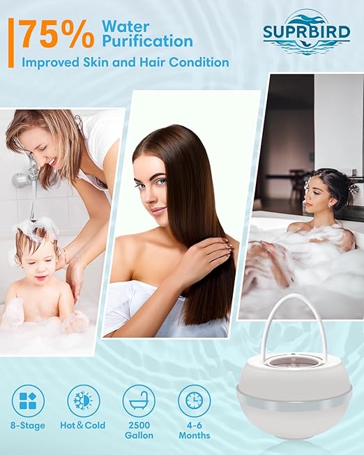 Bath Water Filter for Tub Faucet - 8 Stages Bathtub Ball Filter for Bathroom Sink, 2500 Gallons Shower Hard Water Softener to Remove Contaminants, Chlorine, Fluoride, Improve Skin,Hair,Nails Health