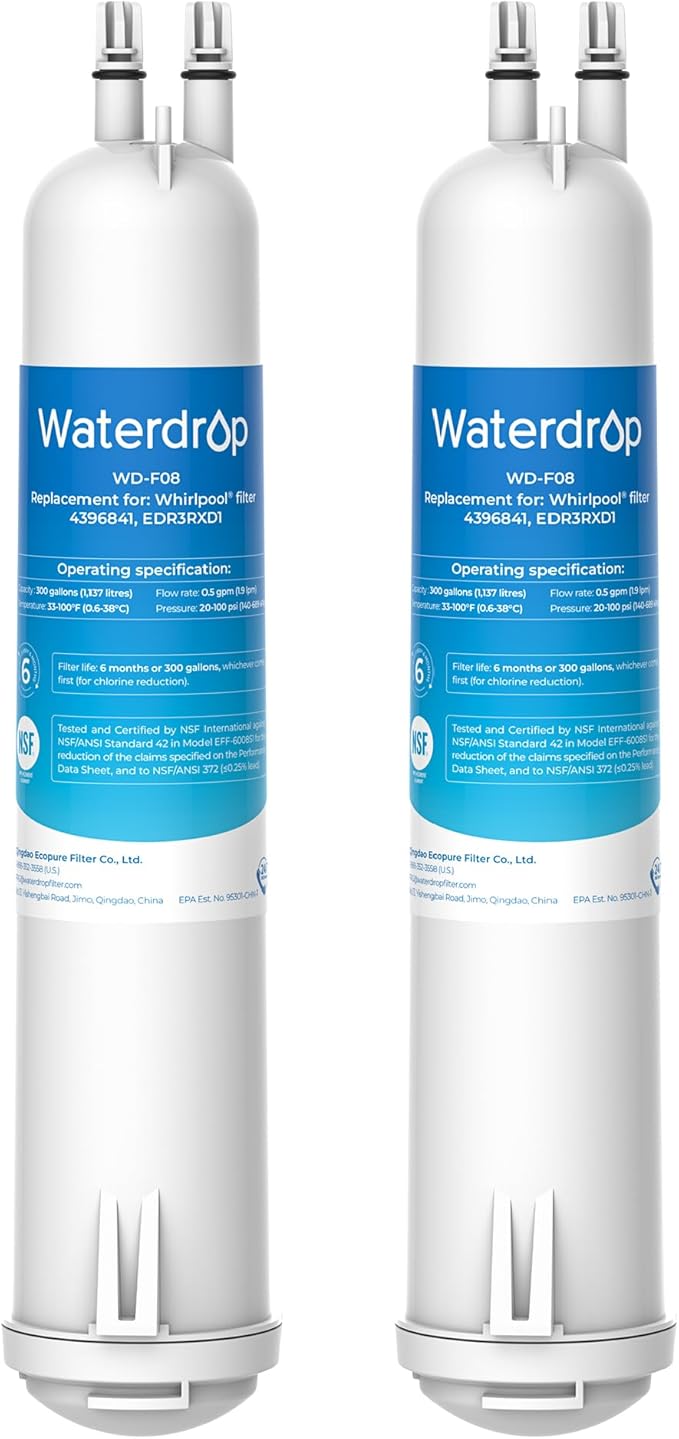 Waterdrop WD-F08 Replacement for 4396841, Everydrop® Filter 3, EDR3RXD1, 4396710, Kenmore® 46-9083, 46-9030, Refrigerator Water Filter, 2 Filters