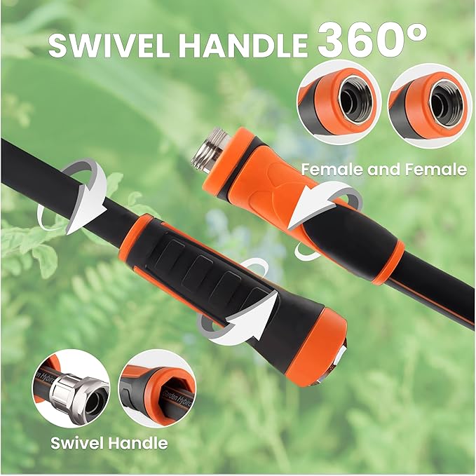 Giraffe Tools Garden Leader Hose 10ft x 5/8", Short Water Hose Heavy Duty, Flexible, Lightweight Hybrid Hose with Swivel Handle, Double Female Fittings, Burst 600 PSI