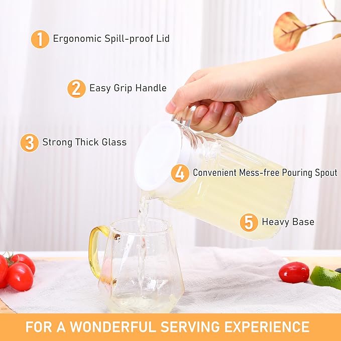 Gejoy 4 Pieces 17 oz Glass Pitcher with Lid Fridge Juice Glass Water Pitcher Beverage Drink Containers Jug for Fridge Iced Tea Lemonade Milk Cocktails Cold