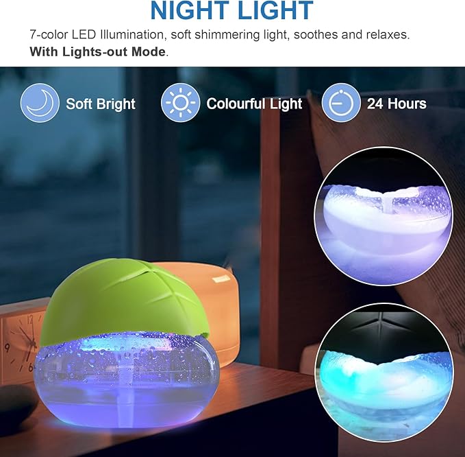 Water-Based Purifier Air Washer, Air Revitalizer & Freshener, Air Fresher with 7 LED Color Changing Light for Rooms (Green)