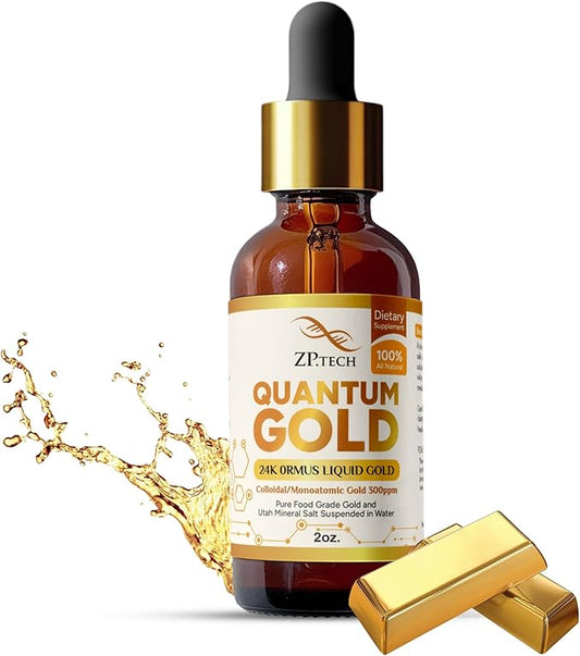 Quantum Gold 24K Ormus Gold Liquid | Pure Ormus Colloidal Monoatomic Gold Liquid and Utah Mineral Salts, 2oz. | Decalcify Pineal Gland, Supports Anti-Aging, Meditation, Yoga, Activate Third Eye.