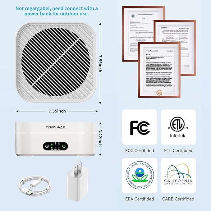 Air Purifier for Home – True HEPA Filter for Pets, Smoke & Allergies | 600 Sq Ft Coverage | Ultra-Quiet & Portable for Bedroom/Travel (Ivory White, 1 Pack)