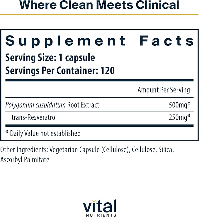 Vital Nutrients Resveratrol | Ultra High Potency Antioxidant | Trans Resveratrol for Cardiovascular and Cell Health Support* | Vegan Supplement | Gluten, Dairy and Soy Free | Non-GMO | 120 Capsules