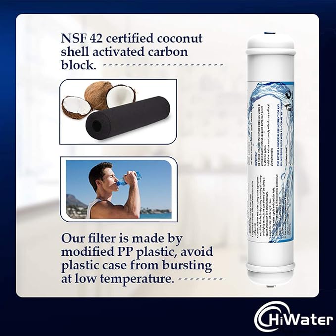 2 Pack Inline Water Filter 1/4" Quick-Connect Replacement Cartridge Inline Activated Carbon Block Filter for Refrigerator, Ice Maker, Under Sink System, Reduces Chlorine, Fluoride, Limescale and More