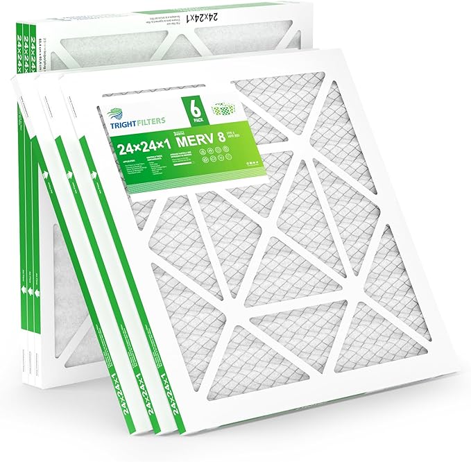 24x24x1 Air Filter 6 Pack, Durable MERV 8 Pleated Home HVAC AC Furnace Filters, Lightweight Compact Air Conditioner Filter Replacement