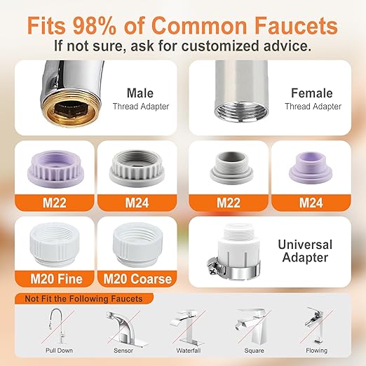 Water Filter for Sink Faucet with Universal Adapter, Removes 99% of Lead, 800 Gal Tap Water Filter System for Kitchen Sink, Reduce Chlorine, 1 Washable Durable Ceramic Filter