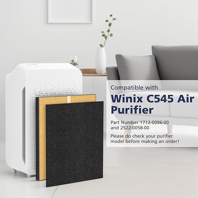 2 Pack C545 HEPA Pet Replacement Filter S Compatible with Winix C545 Air Purifier, Replaces Part 1712-0096-00 and 2522-0058-00, 2 HEPA Filter + 8 Activated Carbon Filters, Yellow