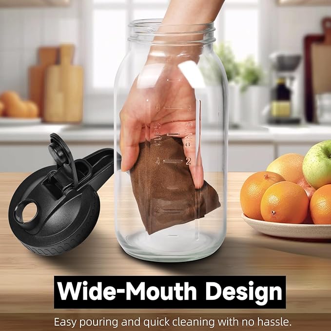 2 Pack 64oz Glass Mason Jar Pitchers with Airtight Lids & Handles – Wide Mouth, Leak-Proof Jars for Sun Tea, Cold Brew, Lemonade, Iced Coffee, and More