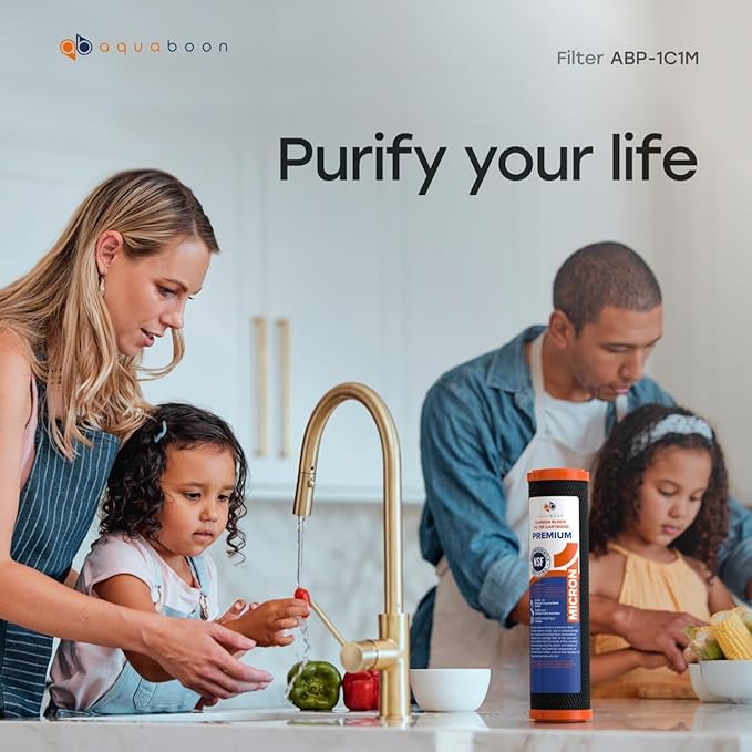 Aquaboon Premium 1 Micron Carbon Block Water Filter 10" x 2.5" – 6-Pack CTO Whole House Filters for Countertop & Under Sink Systems, Compatible with FXWTC
