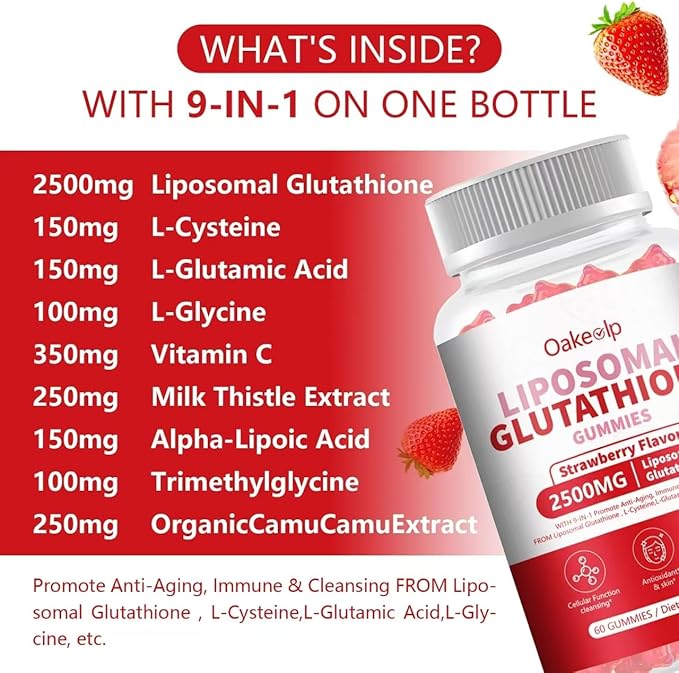 Extra Powerful 2500MG Liposomal Glutathione Gummies for skin whitening,Enhance 98% Absorption-Complex L-Cysteine,L-Glycine,Milk Thistle for Support Liver Function, Antioxidant for Aging Alleviation