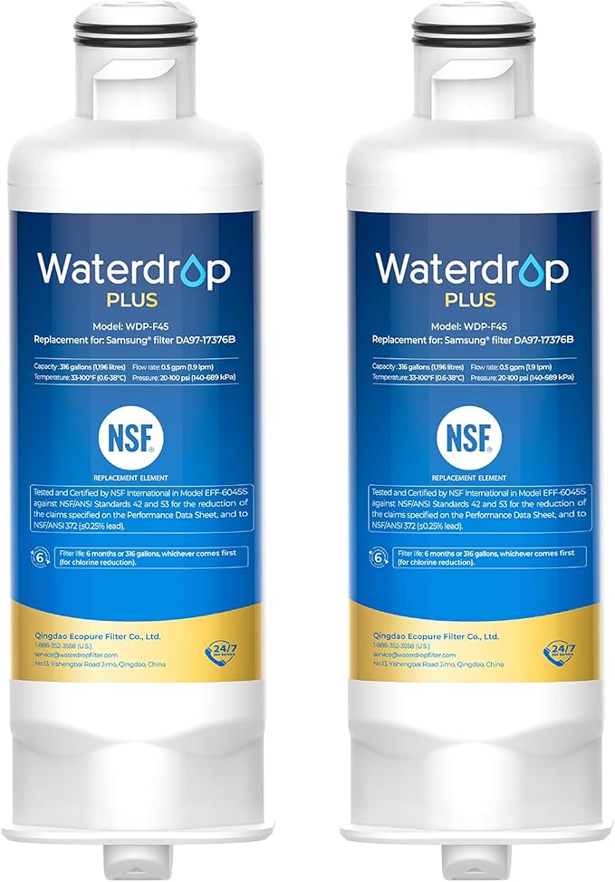 Waterdrop Plus DA97-17376B Water Filter Replacement for Samsung® HAF-QIN/EXP, DA97-08006C, NSF/ANSI 401&53&42&372 Certified Refrigerator Water Filter, 2 Filters (Package may vary)