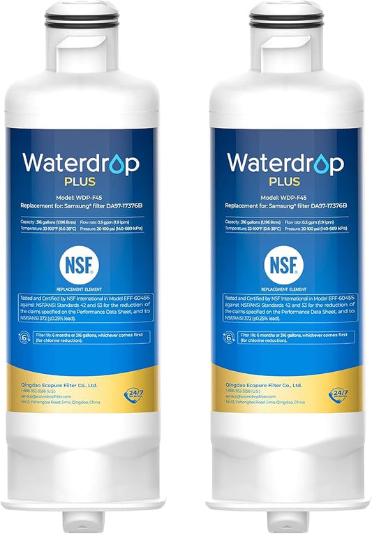Waterdrop Plus DA97-17376B Water Filter Replacement for Samsung® HAF-QIN/EXP, DA97-08006C, NSF/ANSI 401&53&42&372 Certified Refrigerator Water Filter, 2 Filters (Package may vary)