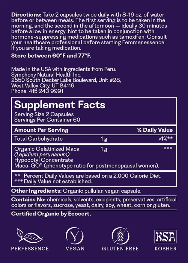 Femmenessence® MacaPause® – Clinically Proven Postmenopausal Supplement for Natural Hormone Balance, Menopause Symptom Relief, Bone & Heart Health, Without Added Hormones (120 capsules, 30 Day Supply)