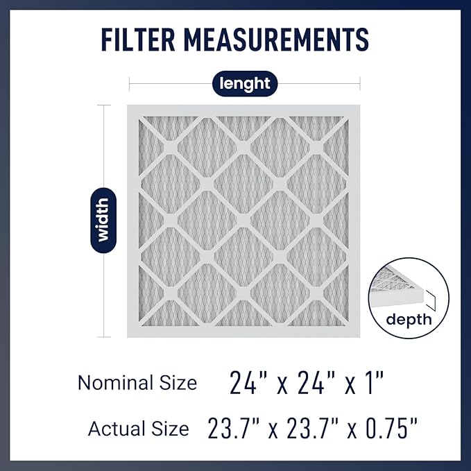 24x24x1 MERV 8 Air Filters 6-Pack, Actual Size 23.7" x 23.7" x 0.75" – Compatible with HVAC, Air Conditioners & Furnaces– High Particle Capture & Smooth Airflow