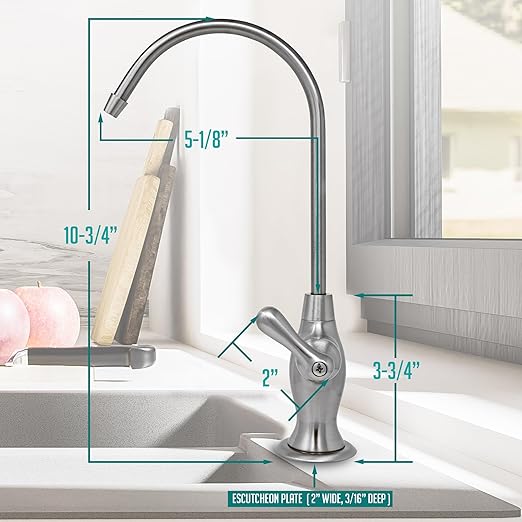 Airgap RO Faucet Reverse Osmosis Drinking Water Filtration System Water Dispenser Spout (Brushed Nickel) with Pre-Inserted Tubing and Faucet Wrench. Vase Style. NSF Certified.