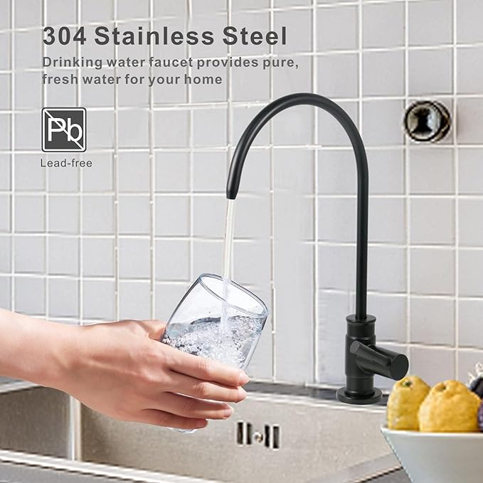 Matte Black Drinking Water Faucet for Reverse Osmosis Filtration System - Leadless Stainless Steel Kitchen Bar Sink Non Air Gap RO Filter