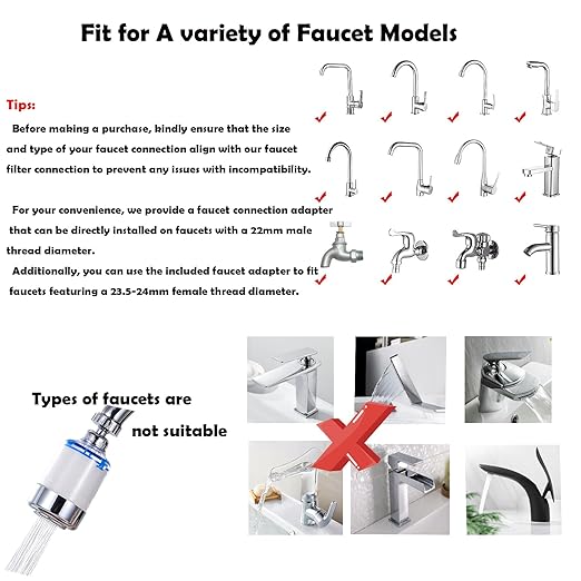 2 Pack Sink Water Filter Faucet, Universal 360 ° Rotating Bathroom Sink Filter, Kitchen Faucet Water Filter Removes Chlorine Fluoride Heavy Metals Hard Water for Home Bathroom Kitchen