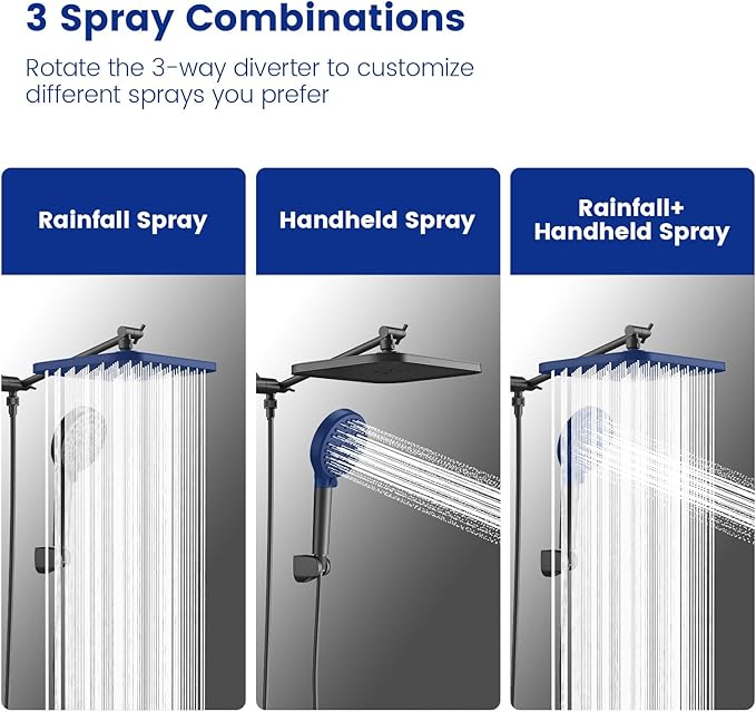 JOMOO Handheld Shower Head Combo, 10 Spray Modes High-Pressure Handheld Showerhead with 12" Square Rainfall Shower Combo, DOE Certified 2.5GPM Bathroom Filtered Shower Heads System, Matte Black