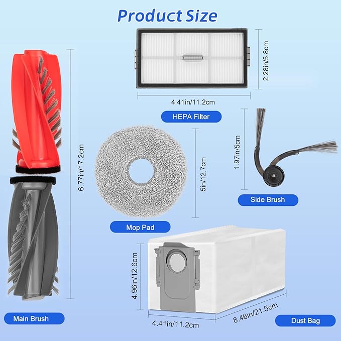 18 Pcs Replacement Kit Accessories for Roborock Saros 10R Robot Vacuum, Include 2 Main Brush, 4 Side Brushes, 4 HEPA Filters, 4 Mop Pads, 2 Dust Bags[3.0L Capacity], 1 Cleaning brush, 1 Screwdriver