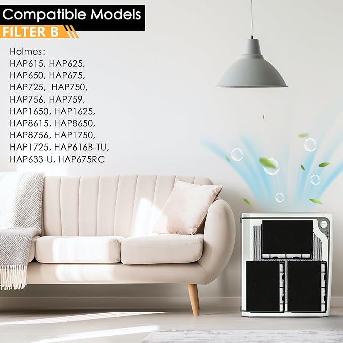 Improvedhand HAPF600 Filter Replacement for Hol-mes Air Purifier Filter B, Replace HAPF600D, HAP615, HAP625, HAP650, HAPF600D-U3, HAP725, HAP750, 106773, 4 HEPA filters and 4 carbon pre-filters