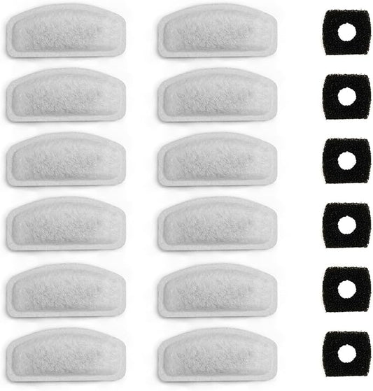 12 Pack Replacement Filters for D30 67oz/2L Automatic Pet Fountain, Carbon Cat Water Fountain Filters, Triple Filtration Pet Fountain Filter Replacement (6Pcs Pump Filters)