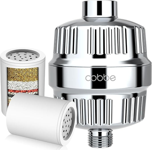 Cobbe Shower Filter for Hard Water Shower Head Filter - with 2 Replaceable Filter Cartridges - High Output Shower Water Filter for Removing Chlorine and Harmful Substance, Chrome
