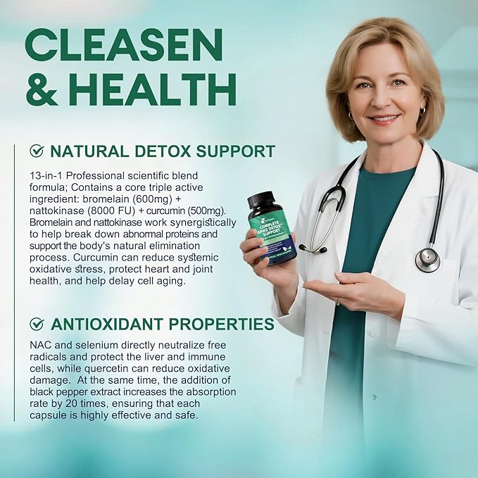 Spike Protein Detox Capsules, 8000 FU Nattokinase Supplement with Bromelain and Curcumin, 13-in-1 Full Spectrum Spike Support Supplement for Immune & Antioxidant Health, Non-GMO, 120 Capsules