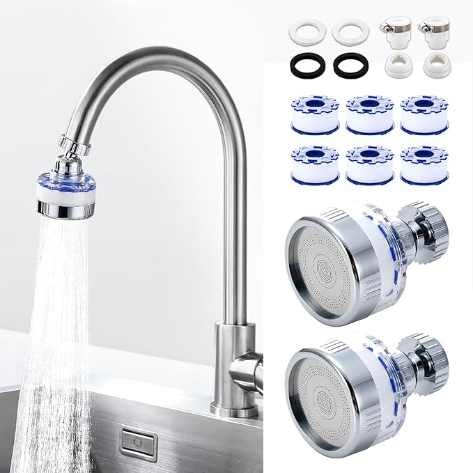 2 Pack Sink Water Filter Faucet, Universal 360 ° Rotating Kitchen Faucet Water Purifier, Bathroom Faucet Filter Removes Chlorine Fluoride Hard Water for Home Kitchen & Bathroom