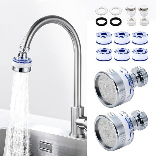 2 Pack Sink Water Filter Faucet, Universal 360 ° Rotating Kitchen Faucet Water Purifier, Bathroom Faucet Filter Removes Chlorine Fluoride Hard Water for Home Kitchen & Bathroom