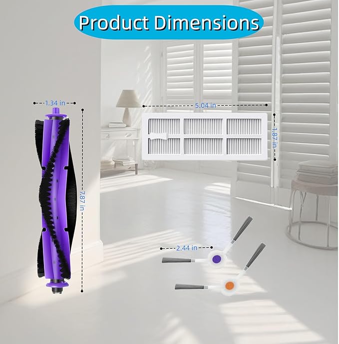 Replacement Kit Compatible with Narwal Freo Robot Vacuum | 1 Roller Brush, 3 HEPA Filters, 6 Side Brushes | Durable Accessories for Enhanced Cleaning Performance