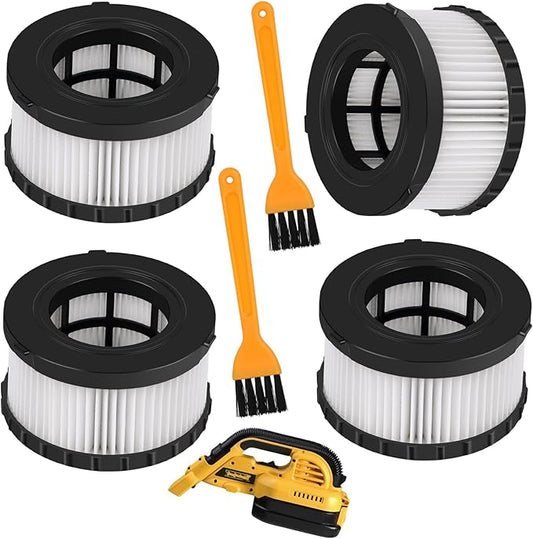 4-Pack DC5151H HEPA Filter Replacement, Compatible with DEWALT Dry Wet Vacuum DC515 DCV517 DCV517B, washable and reusable filter vacuum cleaner, with cleaning brush
