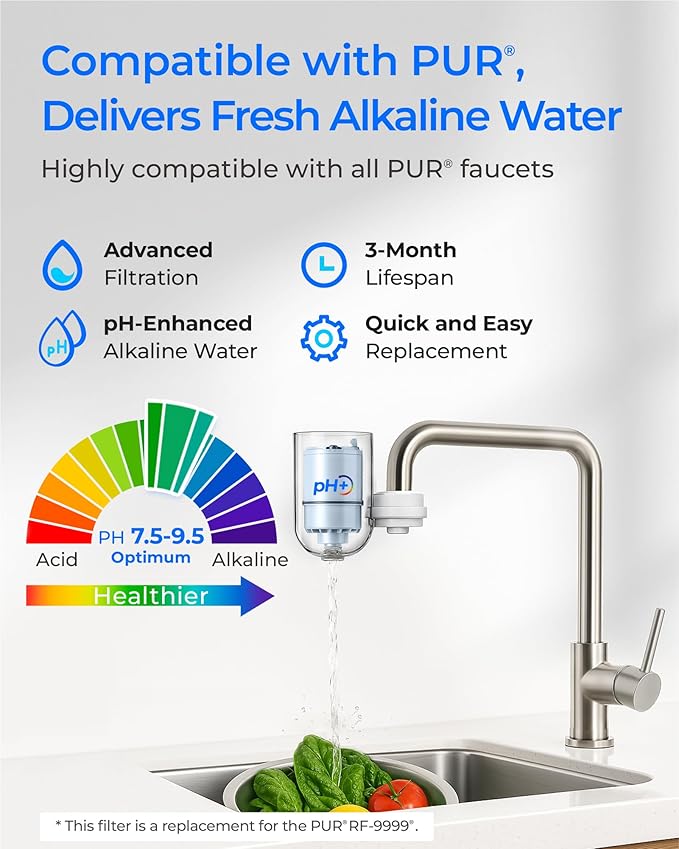 [Alkaline] Waterdrop NSF Certified Water Filter, Replacement for All PUR®, PUR®PLUS Faucet Filtration Systems, Pur® RF-9999® Faucet Water Filter (3 Count), Model No.: WD-C08A