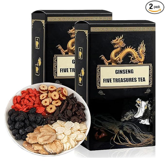 Ginseng Five Treasures Tea, kidney tea formula ginseng six treasure, Pure Chinese Herbal Medicine liver care, 5 Precious Ingredients Formula (2pcs)