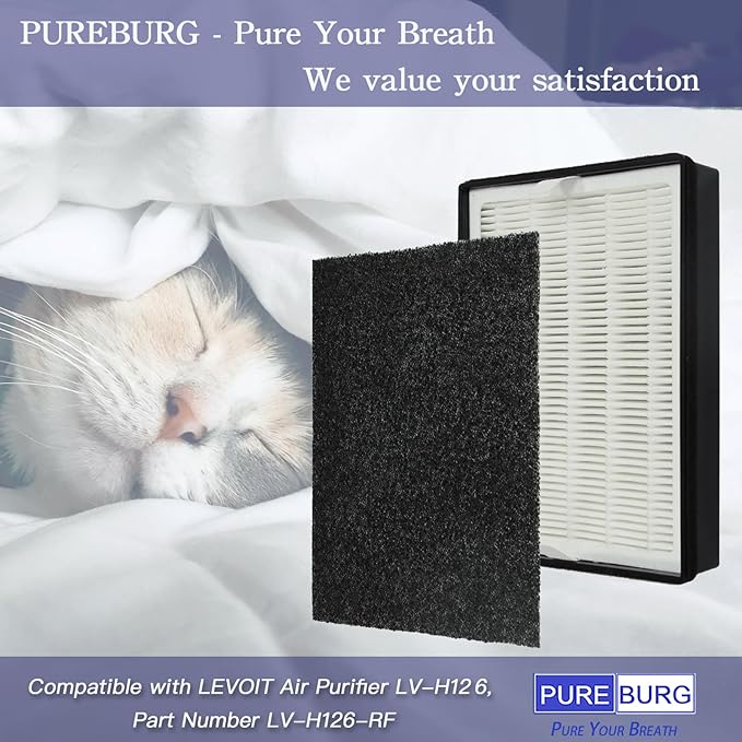 PUREBURG LV-H126-RF Replacement Filter Compatible with LEVOIT LV-H126 Air Purifier,2-Pack H13 HEPA + 8 x Activated Carbon Pre-Filters, Air Clean Dust VOCs
