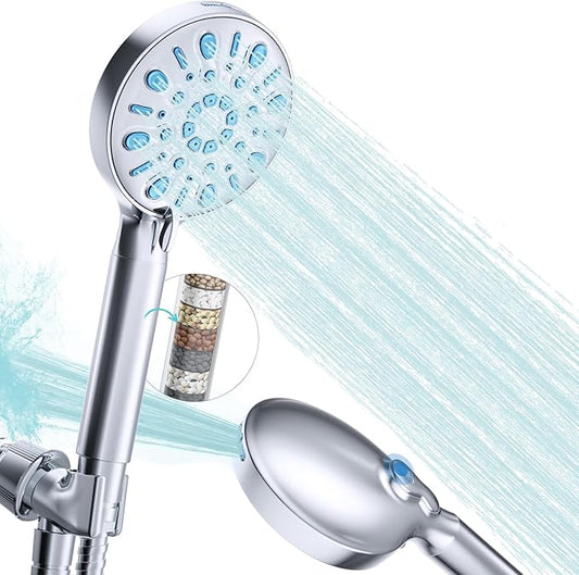 VXV 5 Inch Filtered Shower Head with Handheld, Removes Chlorine & Hard Water, High Pressure 8-Mode, Built in Power Wash, Showerhead with 71" Shower Hose & Shower Bracket(Chrome)