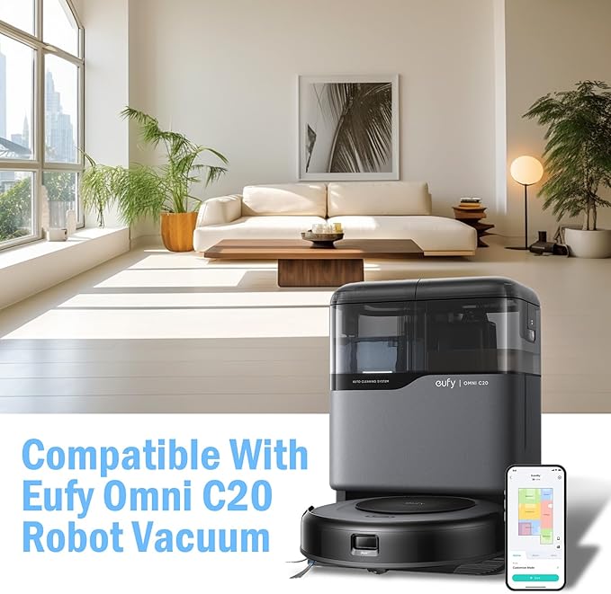 26 Pcs Accessories Kit for Eufy Omni C20 Vacuum Cleaner,Replacement Parts: 2 Main Brushes, 6 Side Brushes, 4 HEPA Filters, 4 Dust Bags, 8 Mop Pads, 2 Tools