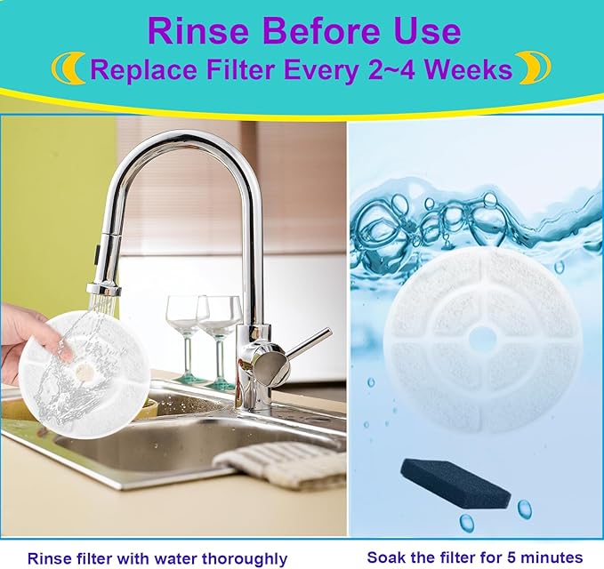 6 Pack Dog Water Filter Replacement for 2.5Gal/9.5L Dog Water Fountain,18CM Larger More Activated Carbon Cat Water Fountain Filter,Pet Fountain Filter Replacement