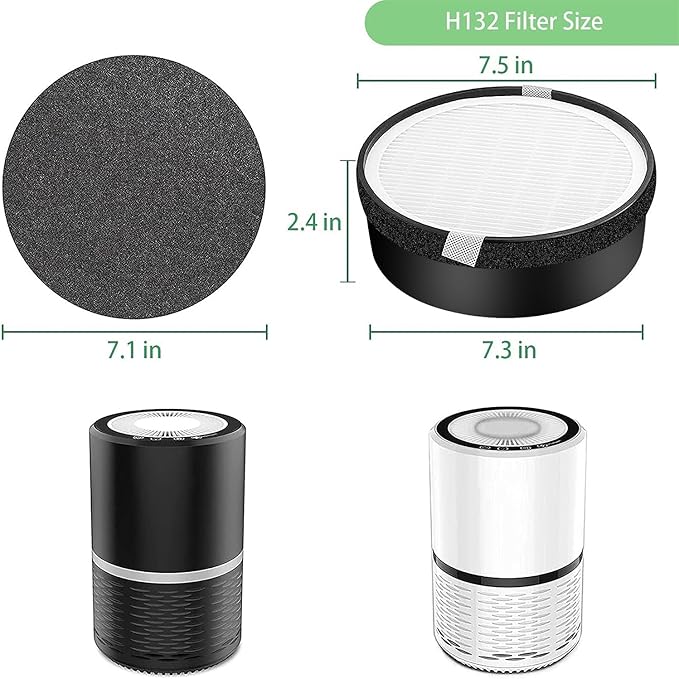2 Pack Air Purifier Filters Replacement for LEVOIT LV-H132, Compatible with 3-in-1 Nylon Pre-Filter and True Activated Carbon Filters, LV-H132-RF Part