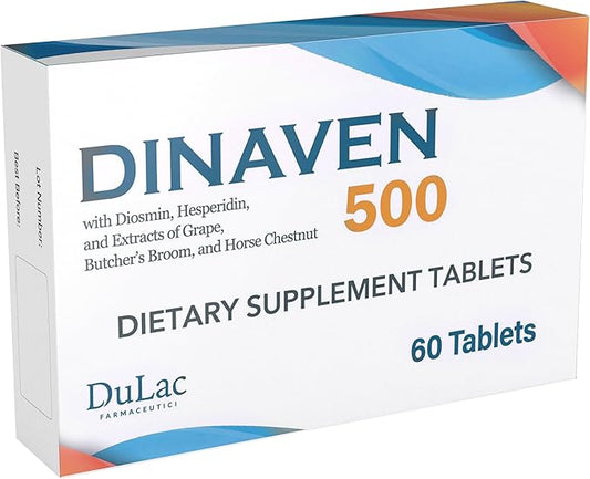 Dulàc - Dinaven 500, Diosmin Hesperidin 500mg Dietary Supplement 60 Tablets, Enriched with Butcher's Broom, Horse Chestnut Extract and Grape Seed Extract, Made in Italy