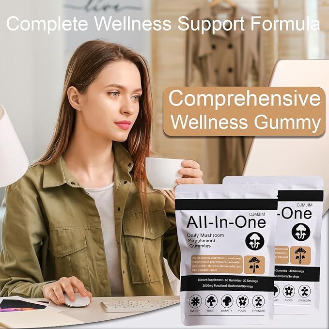 Super Mushroom Daily Gummies - Chaga, Lions Mane, Reishi, Cordyceps Mushroom Supplement Gummy - 60 Gummies (1)