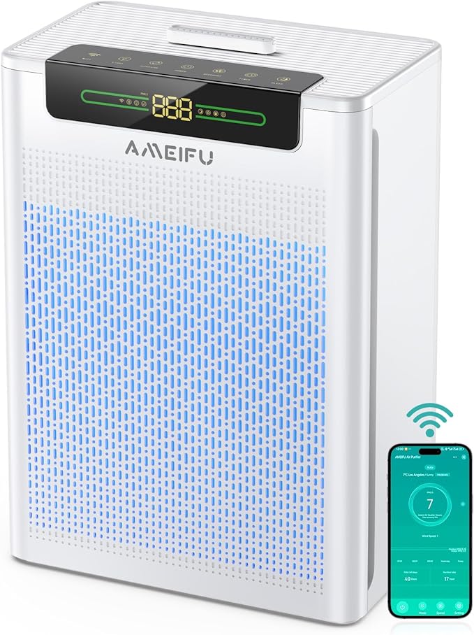 AMEIFU Air Purifiers for Home Large Room, Up to 2600 ft² with Smart WiFi APP Control, Hepa Air Purifier with Washable Filters, PM 2.5 Display for Bedroom, Pets Hair, Pollen, Dander, Smoke