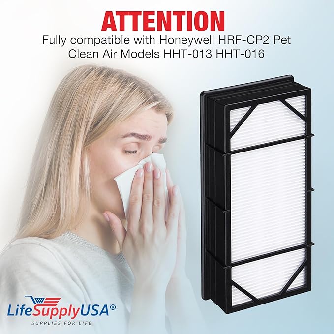 LifeSupplyUSA True HEPA Filter Replacement and 2 Odor Pre-Filters Compatible with Honeywell HRF-CP2 Pet Clean Air Models HHT-013 HHT-016
