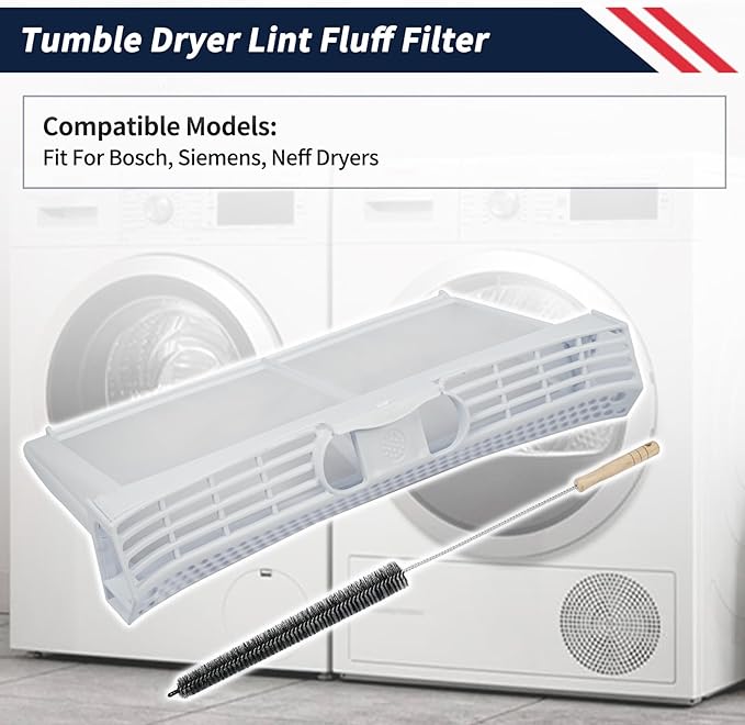 00652184 Tumble Dryer Lint Fluff Filter 652184 Compatible with Bosch, Siemens, Neff Dryers Replace AP4568439 PS3480699 00645174 Dryer Lint Screen Filter