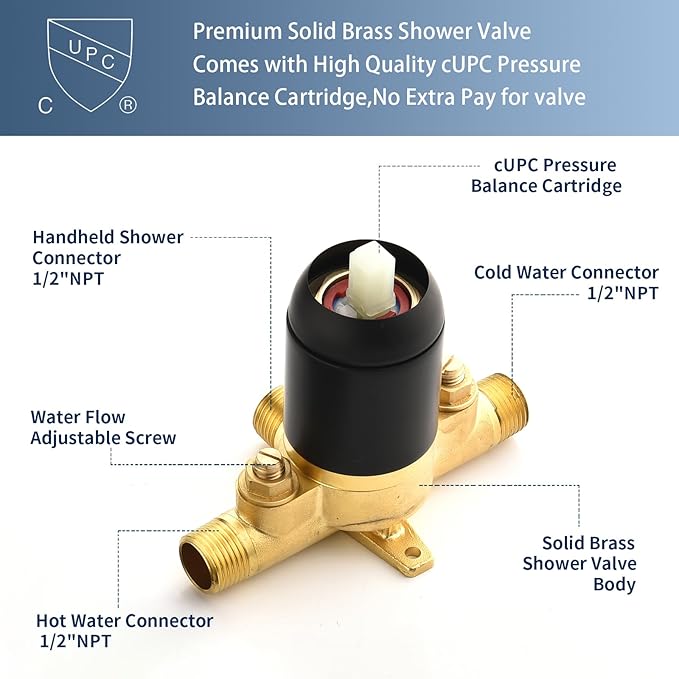 Matte Black Shower Faucet Set Complete Shower Kit Shower Systems Dual Shower Head and Handheld 2 in 1 Combo Set Shower Trim Kit Shower Fixtures