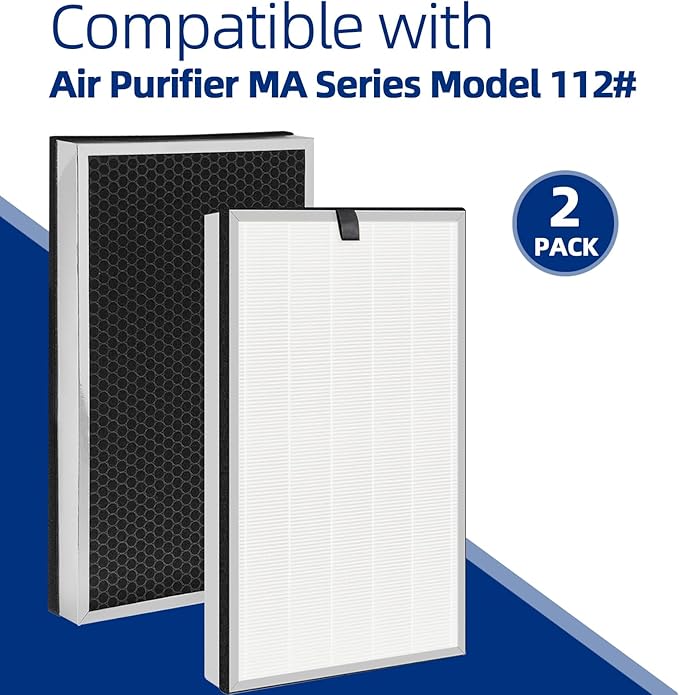 112 Air Purifier Replacement Filter: Compatible with MA Series 112 Air Purifier V2.0, 3 in 1 Pre-filter, Pleated Filter and Activated Carbon Filter, 2 Pack